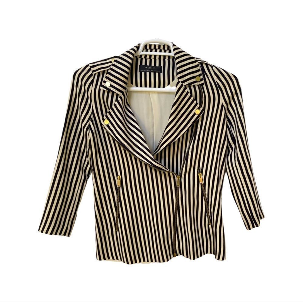 Zara TRF black cream strike blazer size XS like new